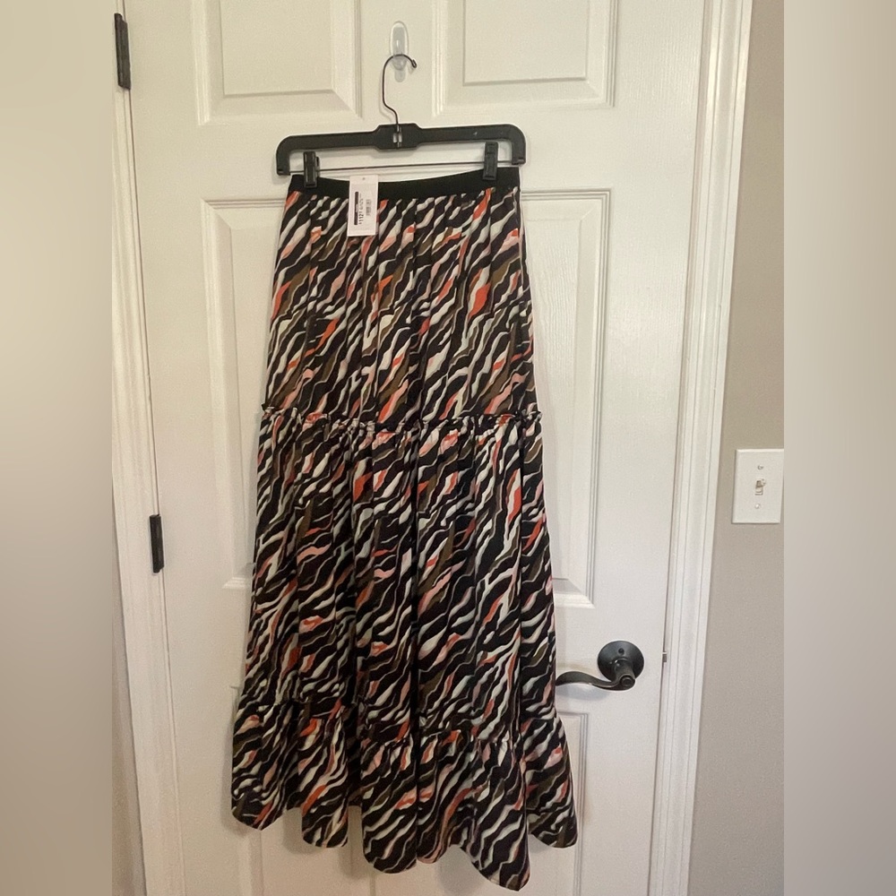Joy Joy Black, White, and Orange Maxi Skirt